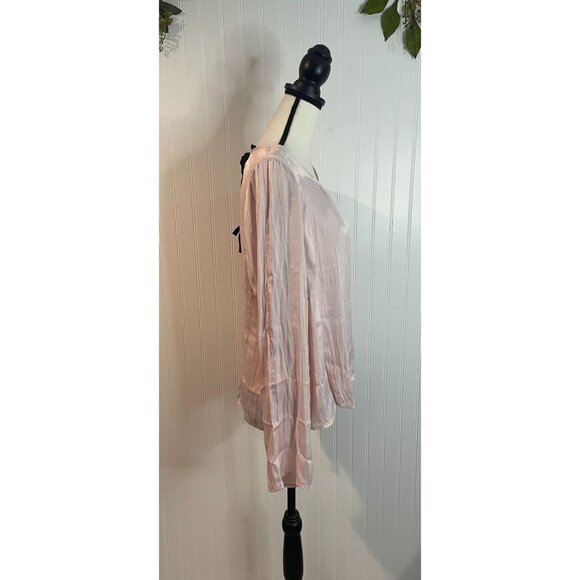 Free People Pink Rose Long Sleeve Top With Back Tie Details & Scoop Neck Size L - Picture 3 of 11